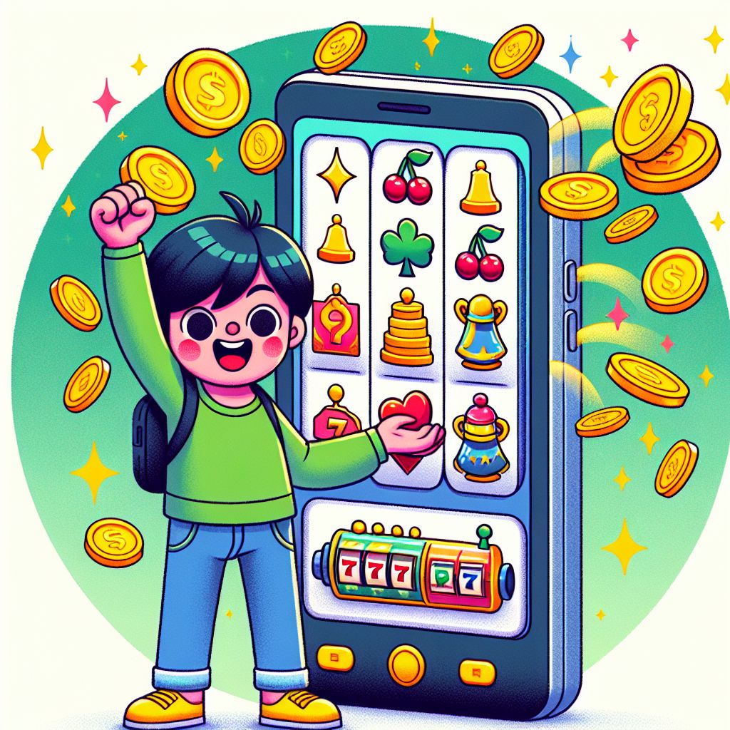 Bet959 App mobile gaming character with smartphone and casino elements